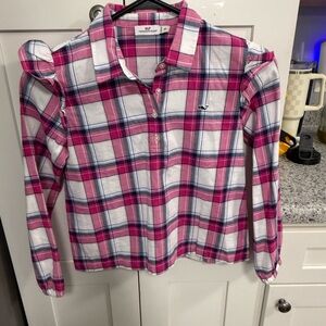 Vineyard Vines Kids Pink and Blue Plaid Shirt